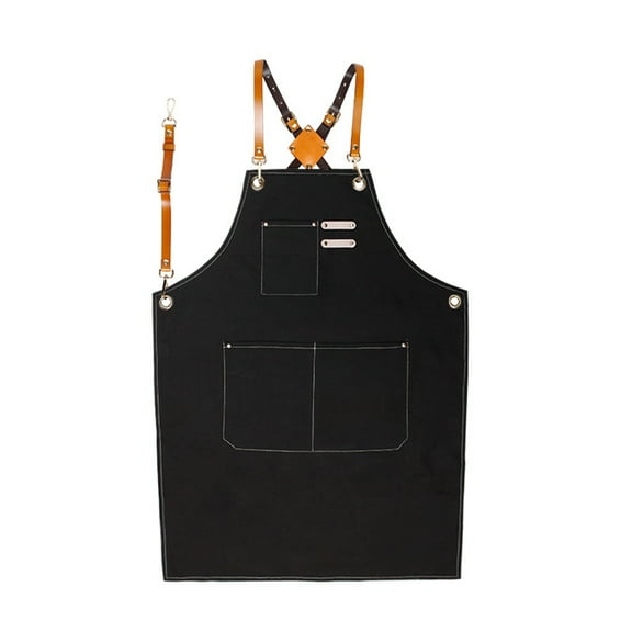 Jesscasday Fashion Canvas Kitchen Apron Adjustable Shoulder Strap with Pockets Cooking Bib for Woman Men Chef Work Aprons Grill Restaurant Bar Shop Cafes Beauty Nails Studios Uniform