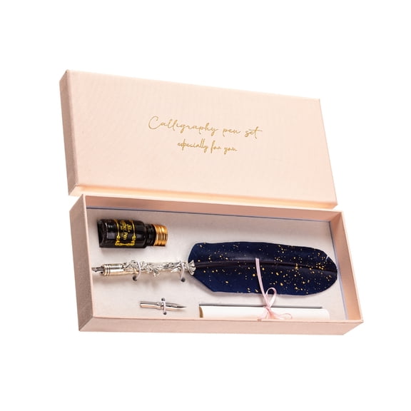 Jesscasday Feather Dip Pen with Pen Nib and Ink for Gothic Calligraphy, Vintage Quill Pen Calligraphy Pen Beginner Calligraphy Gift