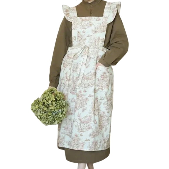 Jesscasday French Color Flower Apron Durability Cotton Blend For Baking Cooking Culinary