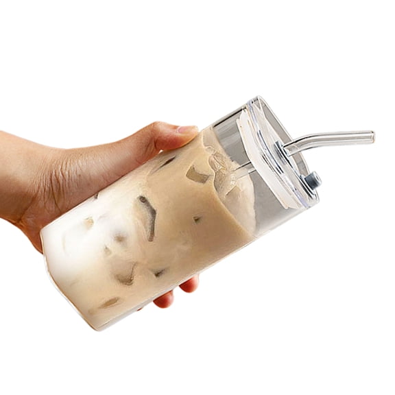 Jesscasday Glass Straw Cup Heat Resistant Glasswares Portable Beverage Cup Kitchen Glass Cup Outdoor Drinking Cup Glass Straw Mug