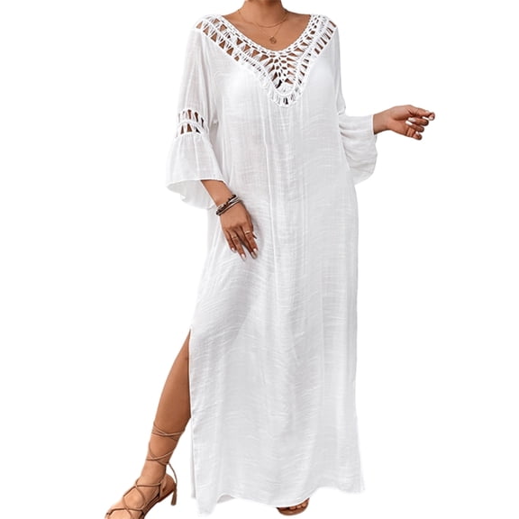 Jesscasday Hollow Out Backless Dress for Women Long Swimsuit Cover Up Loose Beach Dress Swim Sundress Beach Cover Up
