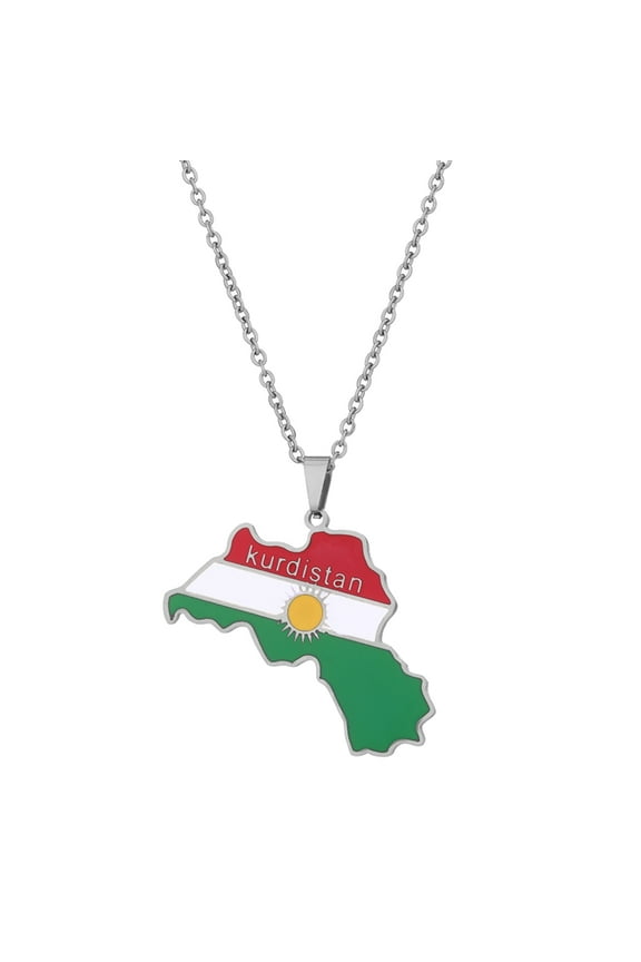Kurdistan Map Necklace Women Men Chains Gold Silver Kurdistan Flag Map Pendants