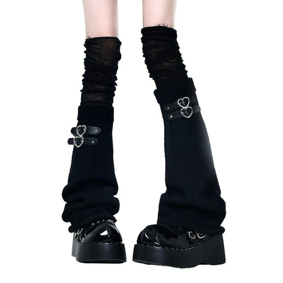 Jesscasday Leggings Covers with Buckle Detail Thigh High Flared Long Leg Warmers for Women
