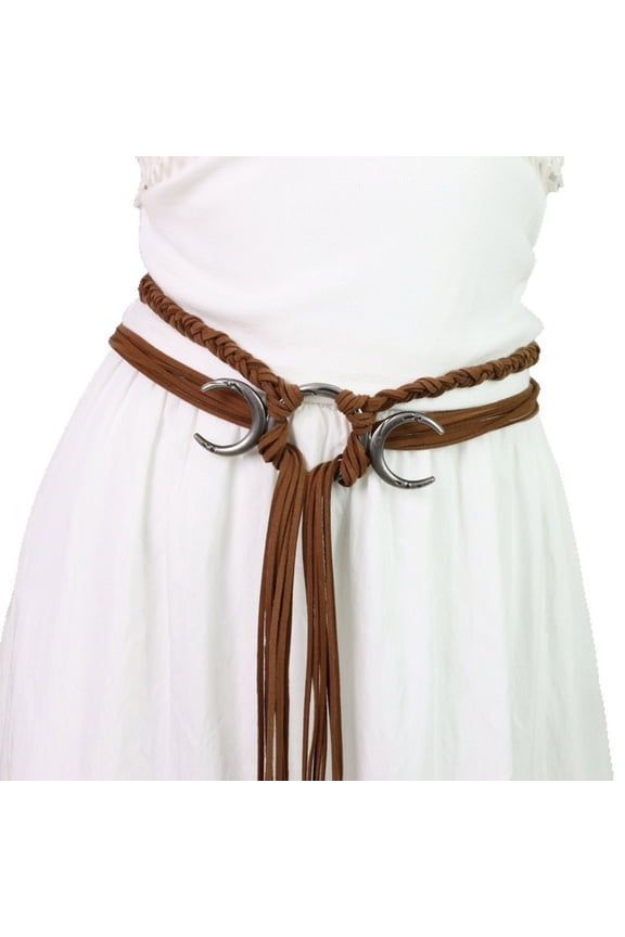 Medieval Rope Belt Adjustable Cotton Waist Strap Nordic Moon Symbol Design