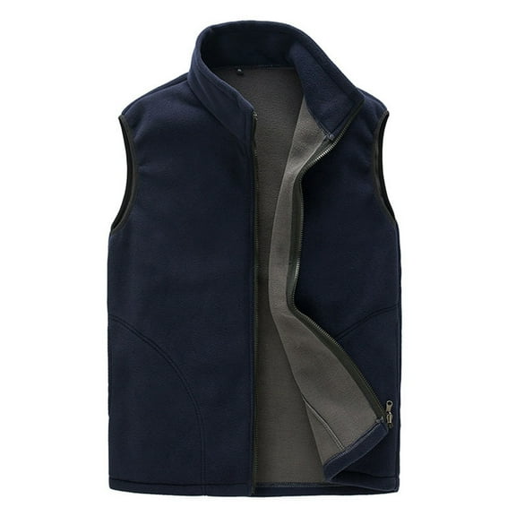 Jesscasday Mens Plus Size Winter Thermal Polar Fleece Vest Full Zip Sleeveless Casual Bodyw
