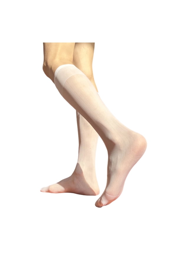 Mens Sheer Business Dress Socks Over the Calf Suit Socks Wide Striped Stockings