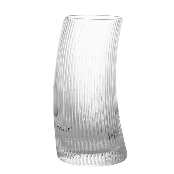 Jesscasday Modern Curved Shape Glass Cup Ribbed Transparent Drinkware for Family Gatherings
