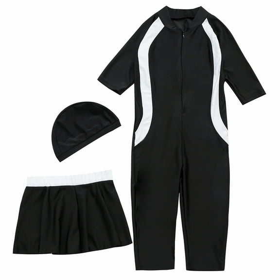 Jesscasday Modest Muslim Swimwear for Girls Islamic Full Cover Hijab for Burkini Rash Guard Swimsuit Top Pants Cap 3Pcs Bathing Sui