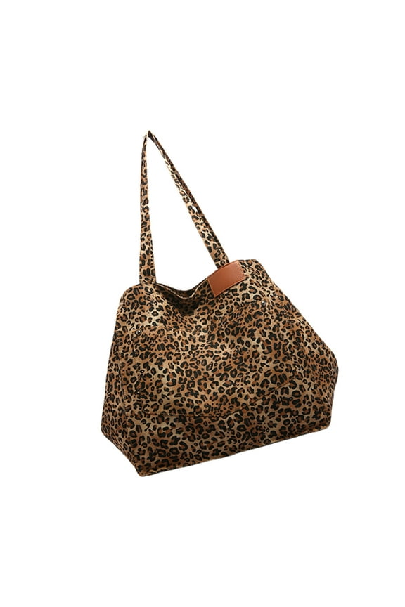 Multipurpose Leopard Print Canvas Shoulder Bag with Spacious Interior Handbag
