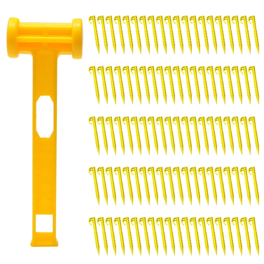 Jesscasday Plastic Tent Anchors Canopies Stake Camping Peg with Hammer for Fixings Tent