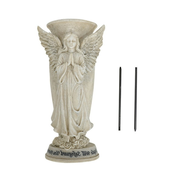 Jesscasday Praying Angel Resins Figure Decorative Memorial Grave Vases with Ground Spikes