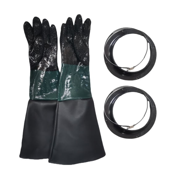 Jesscasday Protective Sandblasting Gloves Long Cotton Lined Safety Work Gloves with Gloves Holder Clamp for Sandblast Cabinet Use