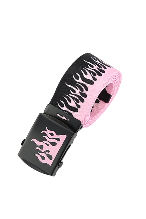 Punk Rock Flame Pattern Belt Adjustable Metal Buckles Durable Cotton Fabric Street Fashion Accessory For Men And Women