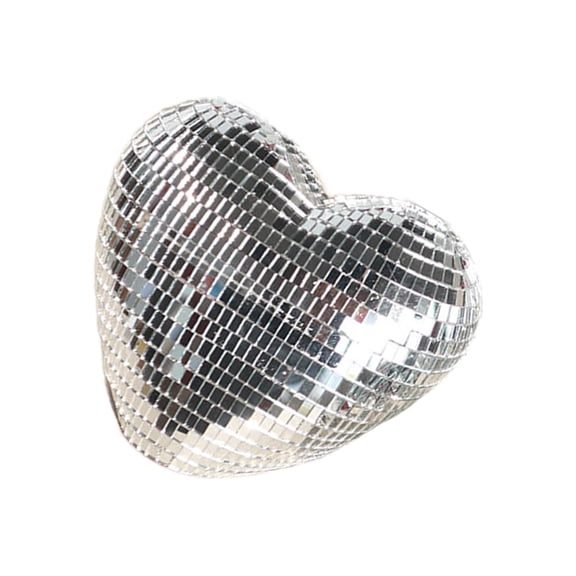 Jesscasday Reflective Heart Shape Discos Ball with LED Light Mirrored Ornament Night Lamp for Parties and Celebration Decors Gift