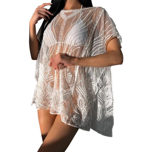 Jesscasday Sexy See Through Beach-Cover Up for Women Lace Beach-Dress Girl Bikinis Cover Up