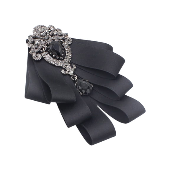 Jesscasday Silk Ribbon Bowtie Brooch Pretied Necktie Wedding Crystal Bowknot Jabot Collar