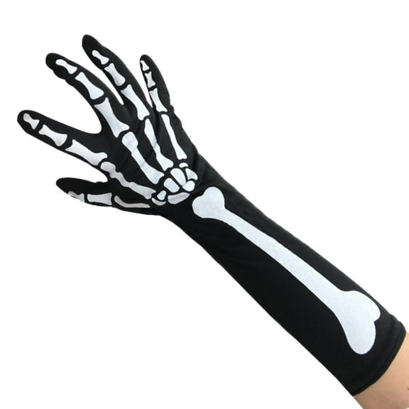 Jesscasday Skeleton Full Finger Gloves Bone Print Halloween Gloves Costume Accessory