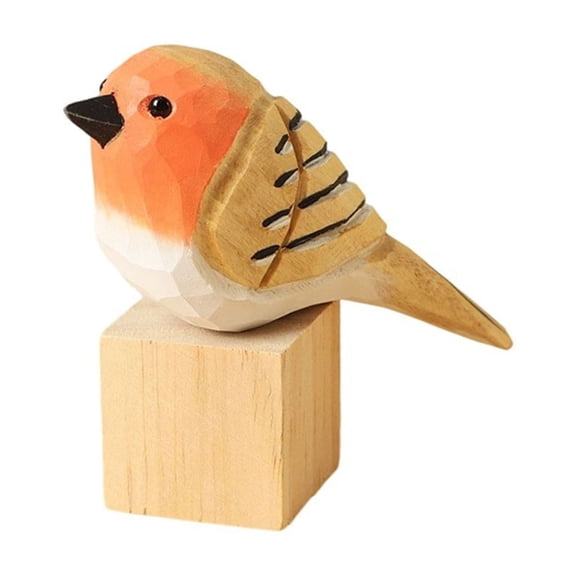 Jesscasday Small Handmade Wood Bird Sculpture Natural Grains Finish Gift Desktop Accent