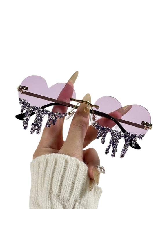 Stylish Heart Shape Tear Eyewears Light weight Rhinestones Sun Glasses