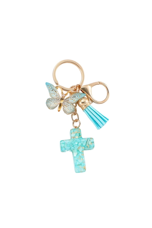 Stylish Resins Crosses Butterfly Keychain for Religious Gift or Backpack Decors