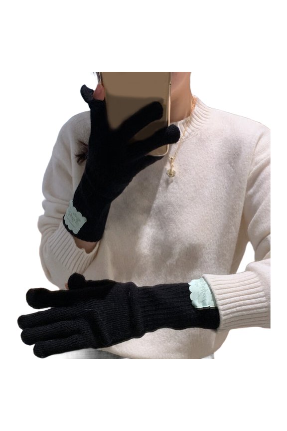 Stylish Women Gloves With Label Patched Designs Comfortable And Warm Arm Protective Gloves For Office Student Everyday Use