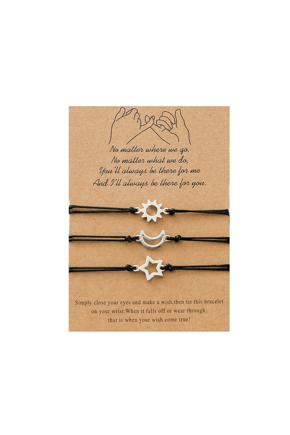 Sun Moon Star Best Friends Card Bracelets Matching Friendship Promise Bangle