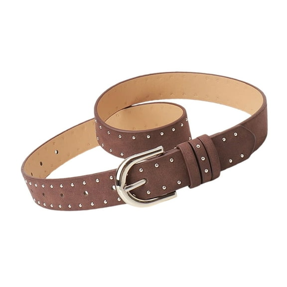 Jesscasday Unisex Solid Color Jeans Belt Studded Accents Adjustable PU Leather Fashion Accessory With Metal Buckles