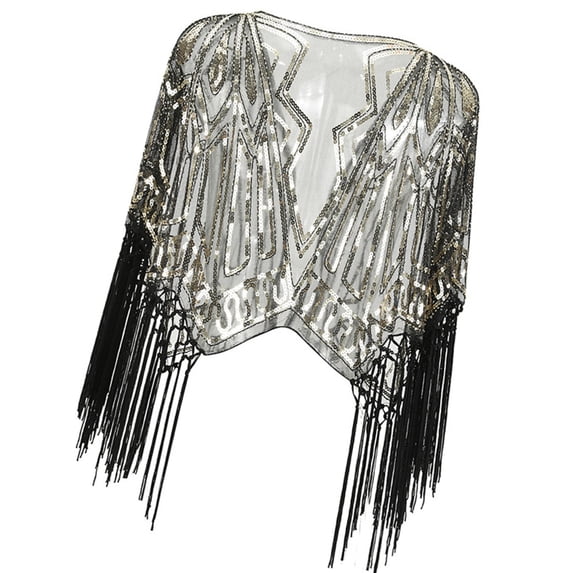 Jesscasday Vintage Style Evening Wrap with Sequins for Women Long Tassels Women's Top with Fringe for Bridal and Special Occasion