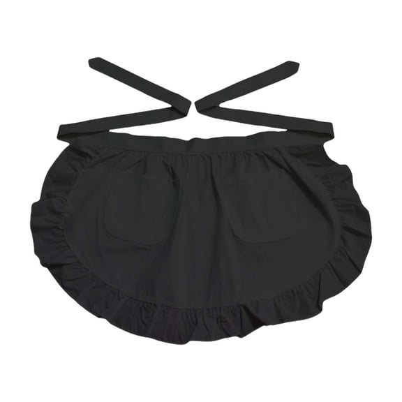 Jesscasday Vintage Waist Apron for Women with Pockets Ruffled Frilly Design Waitress Maid Costume Half Apron for Kitchen and Baking