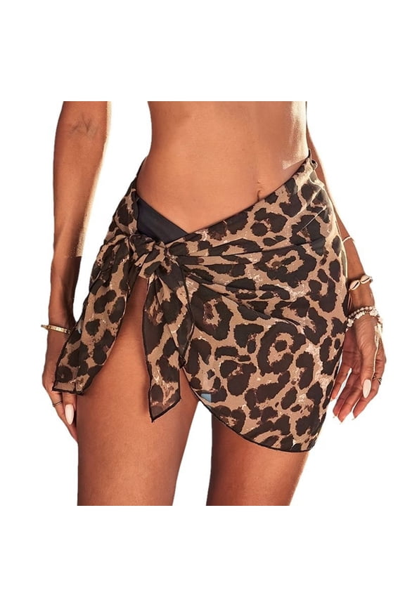 Women Beach Cover Up Leopard Print Beach Wrap Sarongs Swimsuit Wrap Skirt