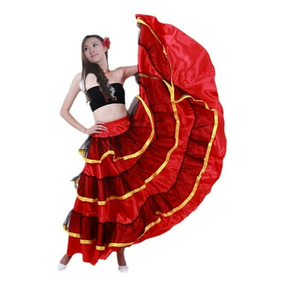 Jesscasday Women Belly Dance Skirt Mexico Ballet Folklorico Skirt Spanish Flamenco Costume