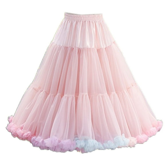 Jesscasday Women Elastic Waist Puffy Tulle Petticoat Rainbow Cloud Lolita Tutu Pettiskirt