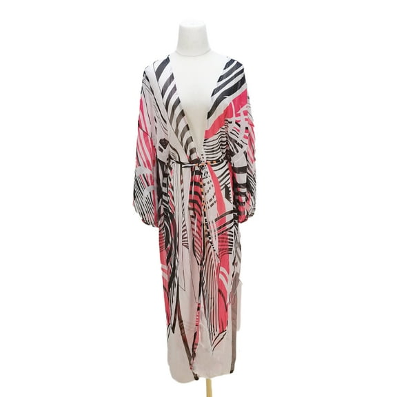 Jesscasday Women Flare Long Sleeve Kimono Cardigan Zebra Striped Chiffon Blouse Cover Up