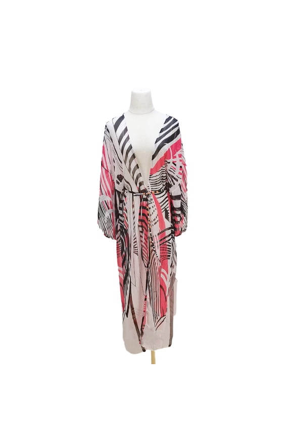Women Flare Long Sleeve Kimono Cardigan Zebra Striped Chiffon Blouse Cover Up