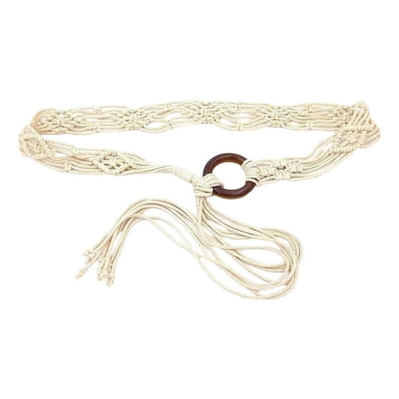 Jesscasday Women Knotted Cotton Linen Waist Belt Handmade Ethnic Decorative Rope With Tassels For Dress Accessories