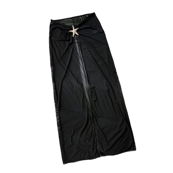 Jesscasday Women Long Beach Dress Sheer Mesh Beach Coverup Side Slit Beach Wrap Skirt