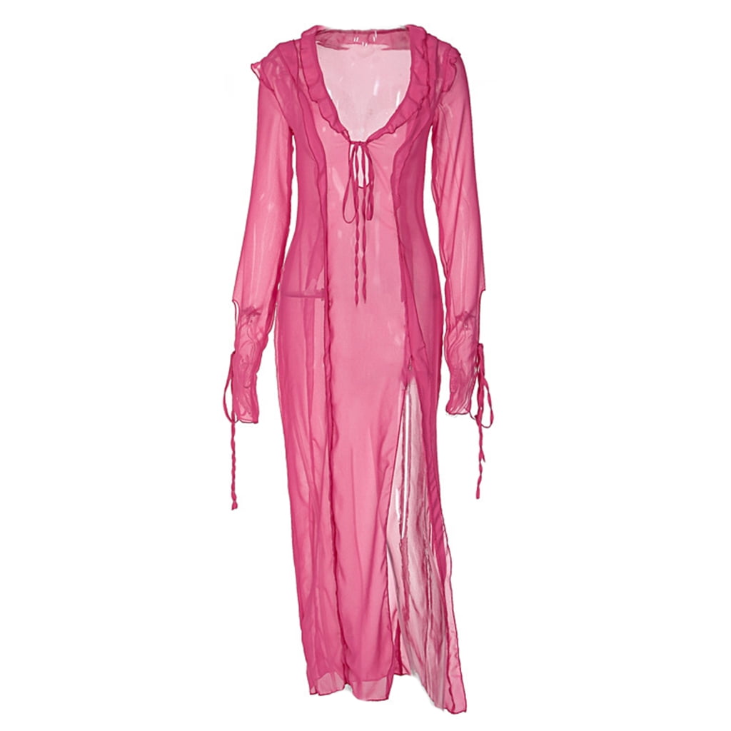 Jesscasday Women Long Beach Swimming Dress See-Through Sheer Mesh Maxi Dress  Aesthetic Side Split Bikinis Cover-ups - Walmart.com