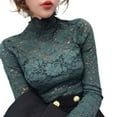 thumbnail image 1 of Jesscasday Women See Through Floral Lace Shirts Long Sleeve Turtleneck Hollow Out Mesh Blouse Slim Fit Basic Bottoming Tee Top, 1 of 20