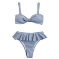 thumbnail image 1 of Jesscasday Women Sexy 2pcs Ribbed Bikini Set Bowknot Swimsuit Ruffles Thong Bathing Suit, 1 of 13