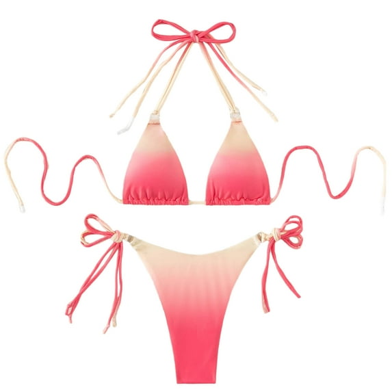 Jesscasday Women Sexy Lacing up Bathing Suit Set Thong Beachwear Colorful Strappy Swimwear