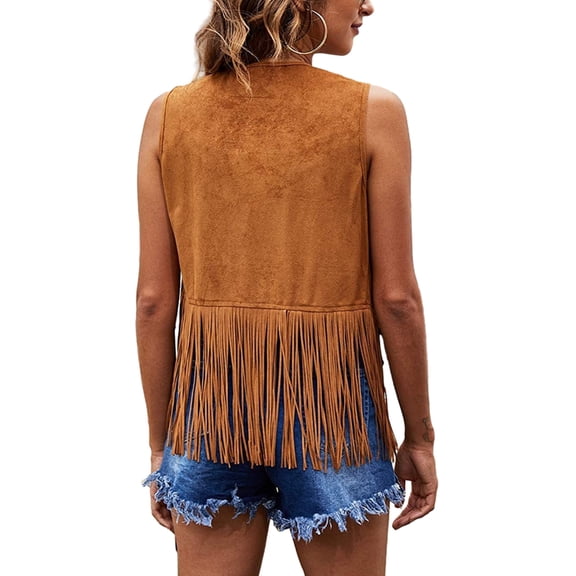 Jesscasday Women Tassels Fringe Sleeveless Vest Cardigan Waistcoat Jackets Outwear Tops