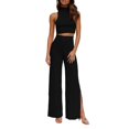 thumbnail image 1 of Jesscasday Womens 2 pieces Outfits Set Casual Sweatsuits Streetwear Ribbed Knitted Wide Leg Pants and Cropped Tops, 1 of 20