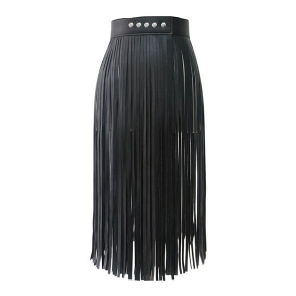 Jesscasday Womens High Waist Faux Leather Fringe Tassels Skirt for Body Harness with Snap Buttons Halloween Party Punk Rock Costume Dress Clubwear