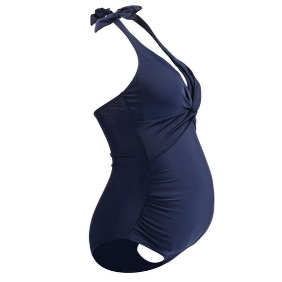 Jesscasday Womens Swimsuit Maternity Body Suit Bathing Suit V-Neck Ruffled Back Tie Ruching Adjusted Halters Swimwears