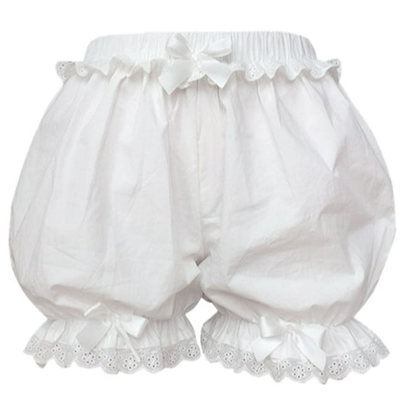 Jesscasday Womens White Ruffled Lace Trim Bloomers Safety Shorts Japanese Style Cute Bowknot Cosplay Pumpkin Pants Frilly Knickers