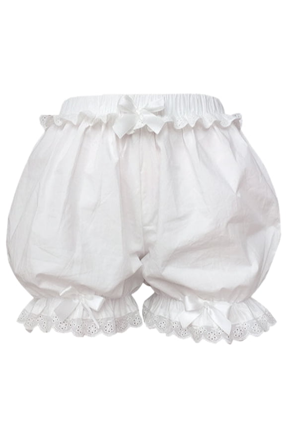 Womens White Ruffled Lace Trim Bloomers Safety Shorts Japanese Style Cute Bowknot Cosplay Pumpkin Pants Frilly Knickers
