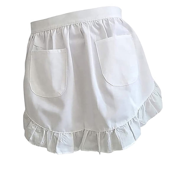 Jesscasday Womens White Waist Apron Small White Apron Adjustable Waist Ruffle Cooking Apron