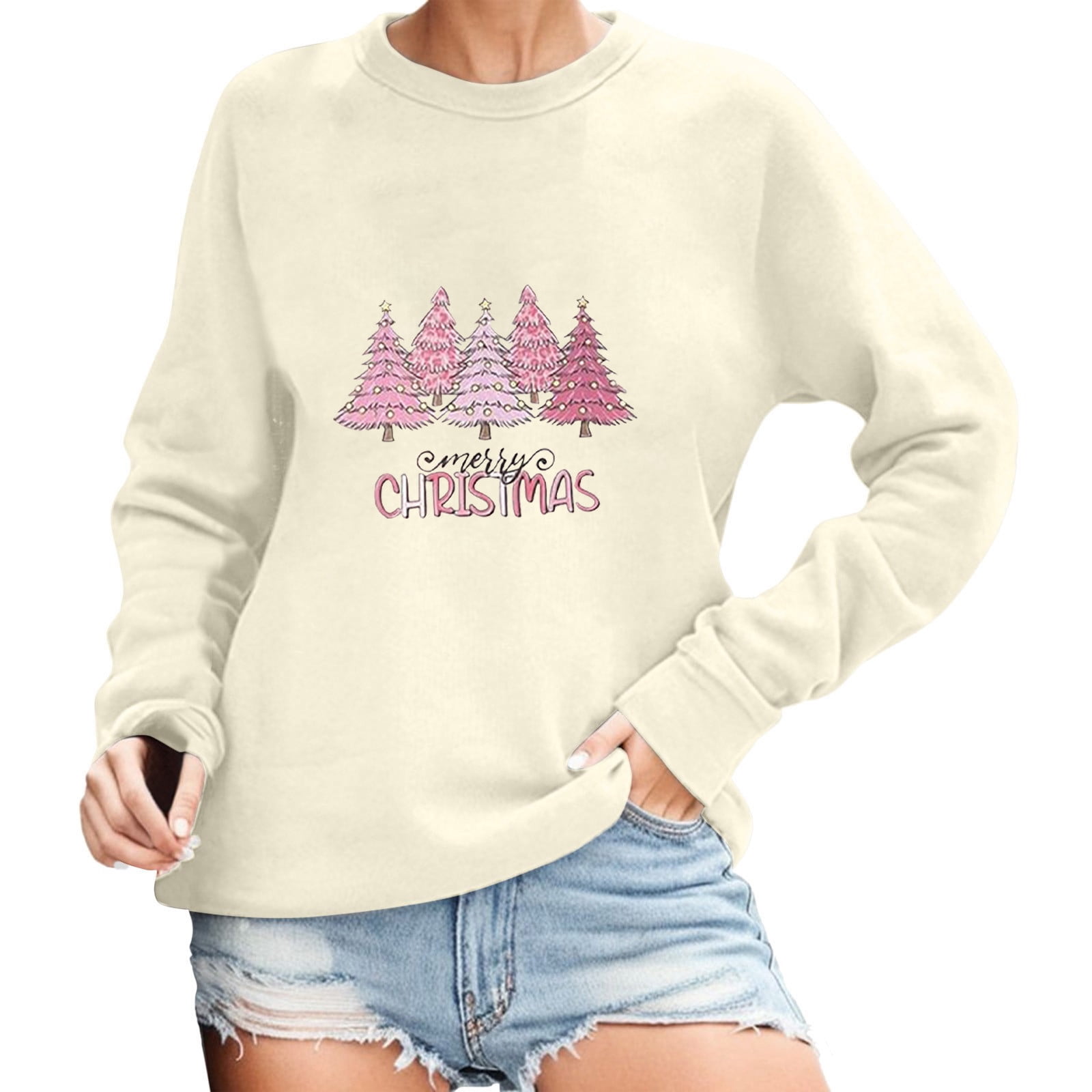 Jessdjexs Christmas Women's Hoodless Sweatshirt Solid Color Sports ...