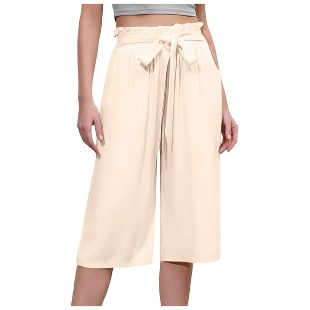 Jessdjexs Women'S Casual Pants Wide Leg Cropped With High Waist Navel ...