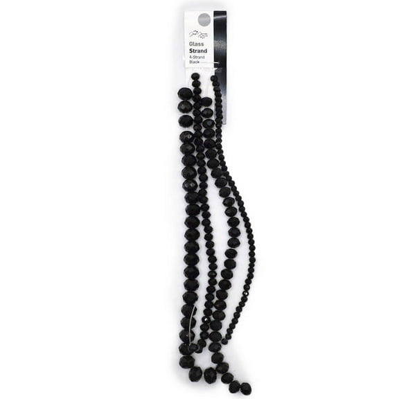 Jesse James Beads Black Glass Bead Strand – 4 Pieces, Ideal for Ages 16 and Up